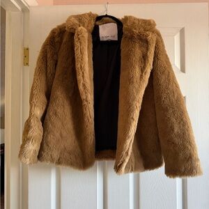 Sunday Best Teddy Faux Fur Jacket in Camel Brown